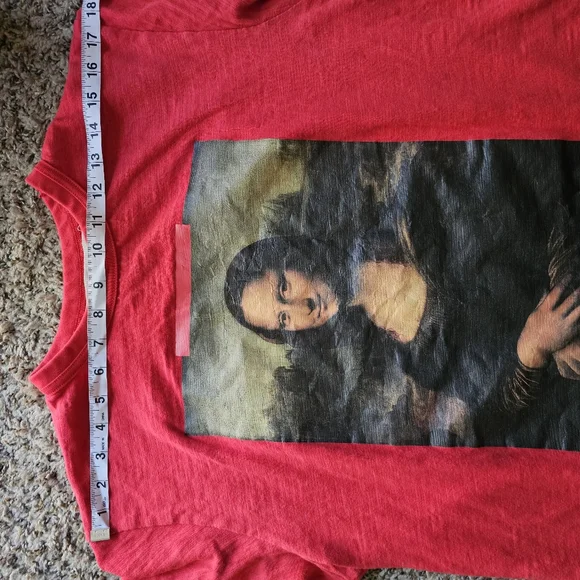 Off-White Red Mona Lisa Print Cotton Designer Art To Wear T-shirt Size M